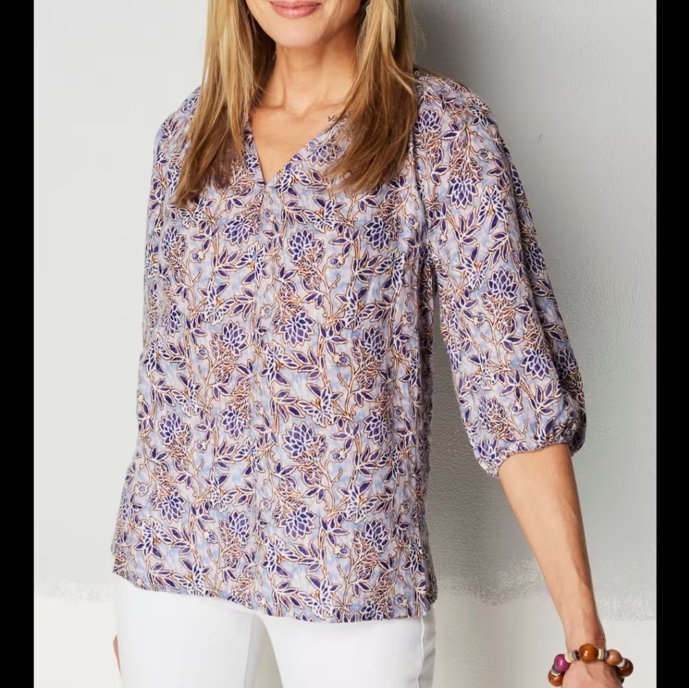 J. Jill XL linenFloral Blouse in Purple and White